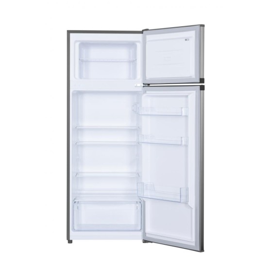 Frigider cu doua usi Heinner HF-H2206XE++, 206 l, Clasa E, lumina LED, 3 rafturi de sticla, H 143 cm, Inox