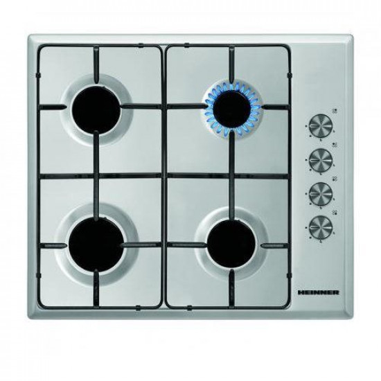 Plita incorporabila Heinner HBH-S584I-IX, Gaz, 4 Arzatoare, Aprindere electrica, Inox