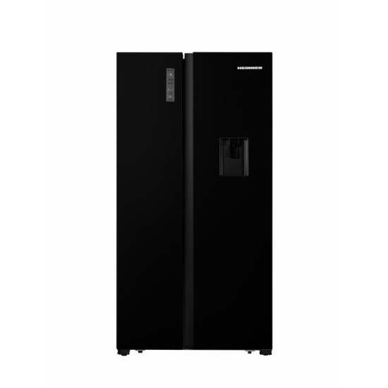 Side by side Heinner HSBS-HS519NFBKWDE++, 519 l, Full No Frost, Clasa E, Dozator de apa, Display touch, Alarma usa deschisa, H 1786 cm, Negru