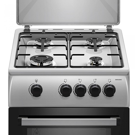 Aragaz Samus SM561BXS, 4 Arzatoare gaz, Cuptor gaz, Siguranta plita si cuptor, Geam dublu la cuptor, Inox/ Argintiu