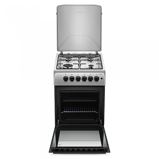 Aragaz Samus SM561XPBS,4 arzatoare pe gaz, Cuptor pe gaz, Capacitate cuptor 49 l, Siguranta plita + cuptor, Inox