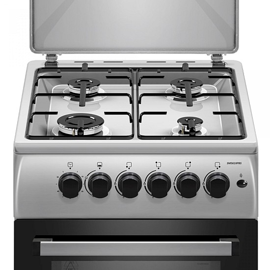 Aragaz Samus SM561XPBS,4 arzatoare pe gaz, Cuptor pe gaz, Capacitate cuptor 49 l, Siguranta plita + cuptor, Inox