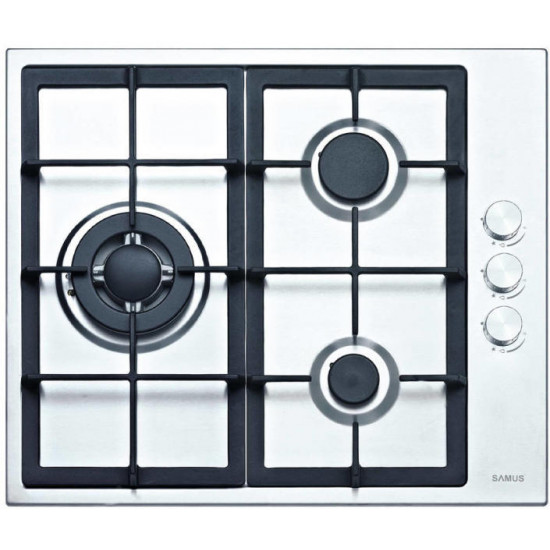 Plita incorporabila Samus PSG-63SX1, Gaz, 3 arzatoare, Aprindere electrica, Inox