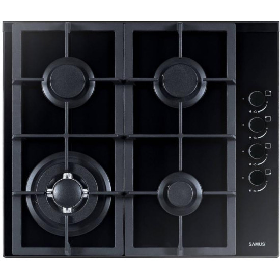 Plita incorporabila Samus PSG-64SG4, 4 arzatoare, 58 cm, Sticla Neagra