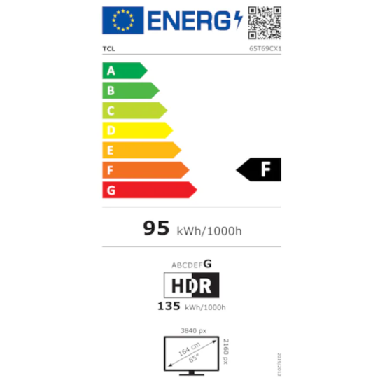 Televizor Smart QLED TCL 65T69C, 164 cm, Ultra HD 4K, Google TV, Clasa F