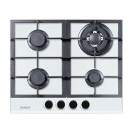 Plita incorporabila Samus PSG-64SG3 White, Gaz, 4 arzatoare, Aprindere electrica, Sticla alba