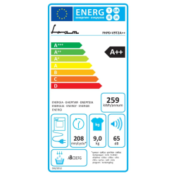 Uscator de rufe Fram FHPD-V9T2A++, Pompa de caldura, 9 kg, 15 programe, Clasa A++, Iluminare cuva, Indicator curatare filtru scame, Blocare acces copii, Alb