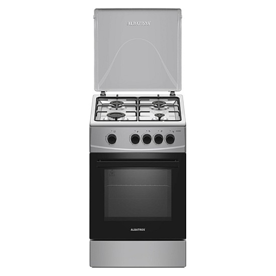 Aragaz Albatros AL452BXS, 4 Arzatoare gaz, Cuptor gaz, Siguranta plita si cuptor, Geam dublu la cuptor, Inox/ Argintiu