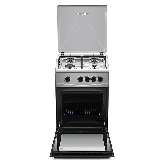Aragaz Albatros AL452BXS, 4 Arzatoare gaz, Cuptor gaz, Siguranta plita si cuptor, Geam dublu la cuptor, Inox/ Argintiu