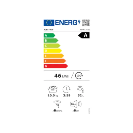 Masina de spalat rufe Albatros AWMI14105, 10 kg, Motor Inverter, Display led, 16 programe, 1400 rotatii, Clasa energetica A – 10%, Reincarcare cu rufe in timpul spalarii, Alb