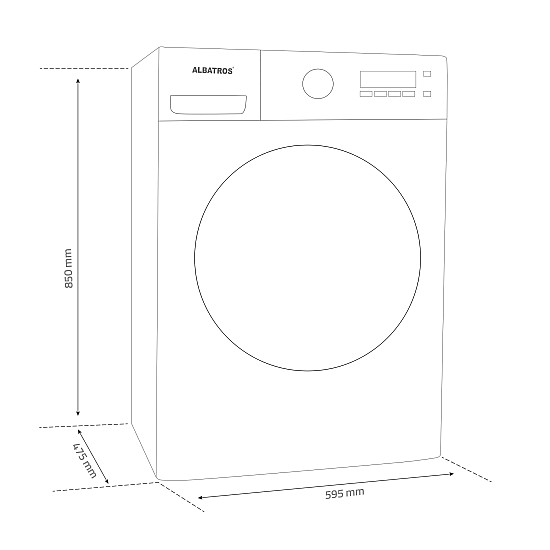 Masina de spalat rufe Albatros AWMI1484,8 kg, Slim, Motor Inverter, 15 Programe, 1400 Rotatii, Clasa A, Blocare acces copii, Alb