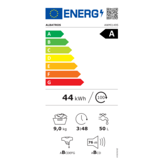 Masina de spalat rufe Albatros AWMI1495, 9 kg, Motor Inverter, Display Led, 16 programe, Clasa energetica A – 10%, Reincarcare cu rufe in timpul spalarii
