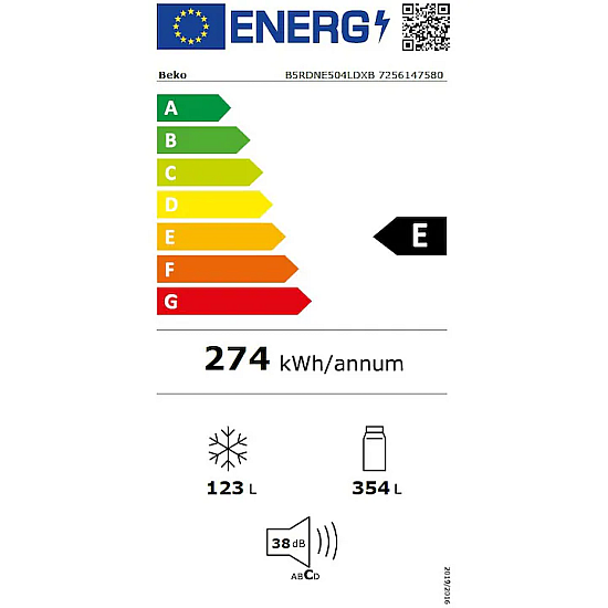 Frigider cu doua usi Beko B5RDNE504LDXB, 477 l, No Frost, HarvestFresh, Everfresh+, AeroFlow, Display, Compartiment 0°C, Clasa E, H 185 cm, Metal Look