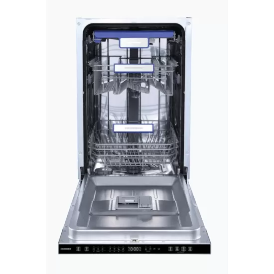 Masina de spalat vase incorporabila Heinner HDW-BIM45710AD+++, 10 seturi, 7 programe, Display LED, Auto-door opening, Aquastop, Clasa D, 45 cm
