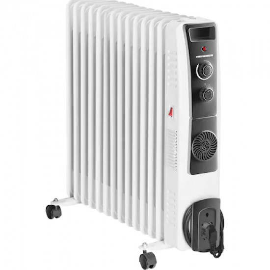 Calorifer electric cu ulei Heinner HOH-YV13BK, 2500 W, 13 elementi, ventilator 400W, protectie supraincalzire, termostat reglabil, alb