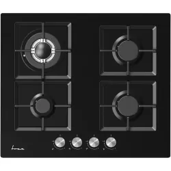 Plita incorporabila Fram FBH-M4IWF-GBK, Gaz, 4 arzatoare, Gratar fonta, Wok, Aprindere electrica, Dispozitiv de siguranta, 60 cm, Sticla neagra