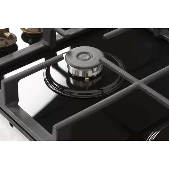 Plita incorporabila Fram FBH-S4IWF-GRBK, Gaz, 4 arzatoare, Aprindere electrica, Gratar fonta, Duze GPL incluse, 60 cm, Sticla neagra