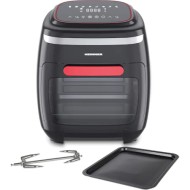 Friteuza cu aer cald Heinner Crystal Clear HAF-B2000FB, 2000W, capacitate cos 4.5L, capacitate cuptor 11L, 8 programe, 3 rafturi pentru preparare cu aer cald, tija rotisor, temperatura reglabila: 30-200˚C, temporizator: 4h, Rosu