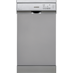 Masina de spalat vase Heinner HDW-FS4552DSE++, 10 seturi, 5 programe, Clasa E, Aquastop, Pornire programata, 45 cm, Argintiu