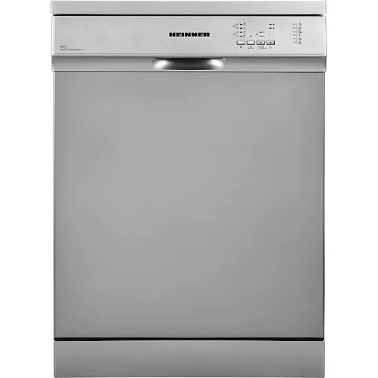 Masina de spalat vase Heinner HDW-FS6062DSE++, 12 seturi, 6 programe, Clasa E, Aquastop, Pornire programata, 60 cm, Argintiu
