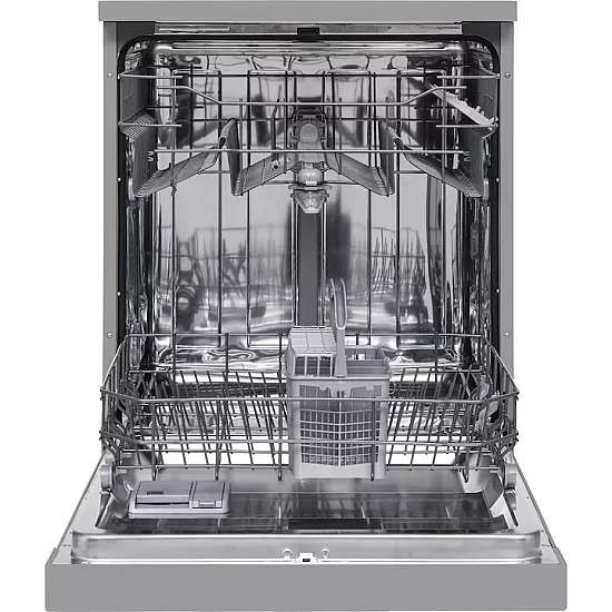 Masina de spalat vase Heinner HDW-FS6062DSE++, 12 seturi, 6 programe, Clasa E, Aquastop, Pornire programata, 60 cm, Argintiu