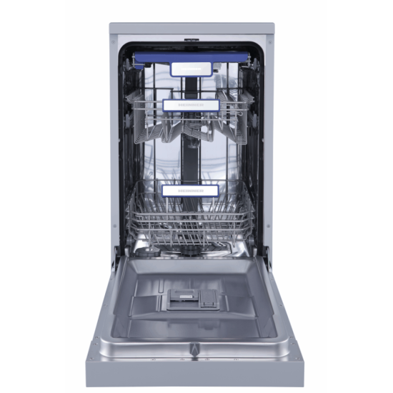Masina de spalat vase Heinner HDW-FSM45710AXD+++, 10 seturi, 7 programe, Auto-Door opening, Control electronic, Display LED, Clasa D, 45 cm, Inox
