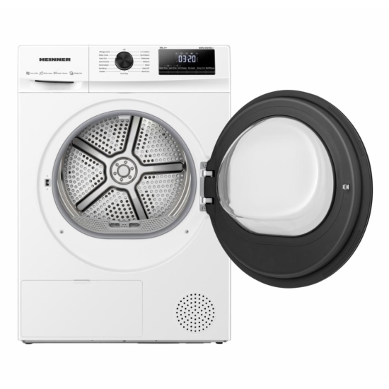 Uscator de rufe Heinner HHPD-H90FRA++, Pompa de caldura, 9 kg, 15 programe, Clasa A++, Display LED, Power AirFlow, Alb