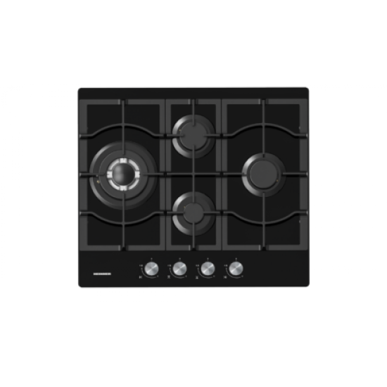 Plita incorporabila Heinner HBH-M452IWFGBK, Gaz, 4 arzatoare, Gratar fonta, Wok, Aprindere electrica, Dispozitiv de siguranta, 60 cm, Sticla neagra