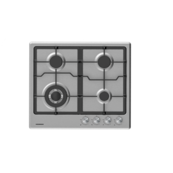 Plita incorporabila Heinner HBH-M495IWFIX, Gaz, 4 arzatoare, Gratar fonta, Wok, Aprindere electrica, Dispozitiv de siguranta, 60 cm, Inox