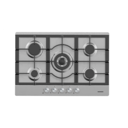 Plita incorporabila Heinner HBH-M705IWFIX, Gaz, 5 arzatoare, Gratar fonta, Wok, Aprindere electrica, Dispozitiv de siguranta,75 cm, Inox