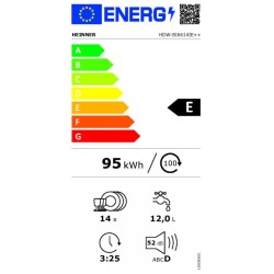 Masina de spalat vase incorporabila Heinner HDW-BI6614IE++, 14 seturi, 6 programe, Clasa E, Display LED, Aquastop, Pornire programata, 60 cm
