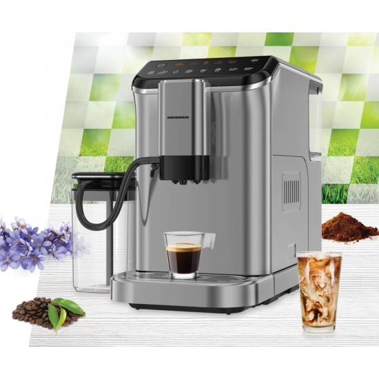 Espressor automat Heinner Genesis HEMA-D20DGREY, 1350W, 20 bar, recipient lapte, capacitate rezervor apa 1.5L, capacitate compartiment boabe 190g, Gri