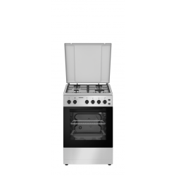 Aragaz Heinner HFSC-S50LITGSL, Gaz, 4 arzatoare, Aprindere electrica plita/cuptor, Dispozitiv de siguranta plita/cuptor, Timer, Grill, Lumina cuptor, 50 cm, Argintiu