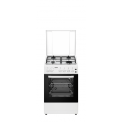 Aragaz Heinner HFSC-S50LITGWH, Gaz, 4 arzatoare, Aprindere electrica plita/cuptor, Dispozitiv de siguranta plita/cuptor, Timer, Grill, Lumina cuptor, 50 cm, Alb