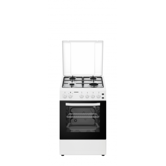 Aragaz Heinner HFSC-S50LITGWH, Gaz, 4 arzatoare, Aprindere electrica plita/cuptor, Dispozitiv de siguranta plita/cuptor, Timer, Grill, Lumina cuptor, 50 cm, Alb