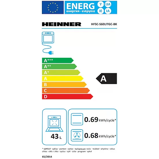 Aragaz mixt HEINNER HFSC-S60LITGC-BK, 4 arzatoare, Suport email, Capac metalic, Arindere electrica plita, Dispozitiv de siguranta plita, Cuptor electric, Clasa A, 7 functii, Timer, Grill, Ventilatie, Duze GPL incluse, Negru