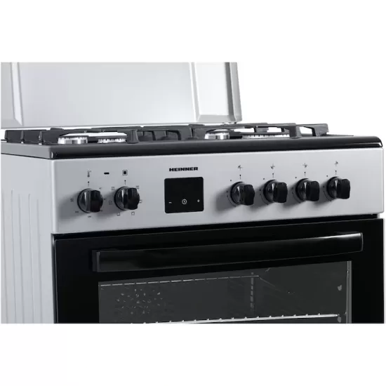 Aragar mixt Heinner HFSC-S66FDC-BIX, digital, 4 arzatoare, cuptor electric, aprindere electrica plita, timer, grill, ventilatie, 60x60, inox