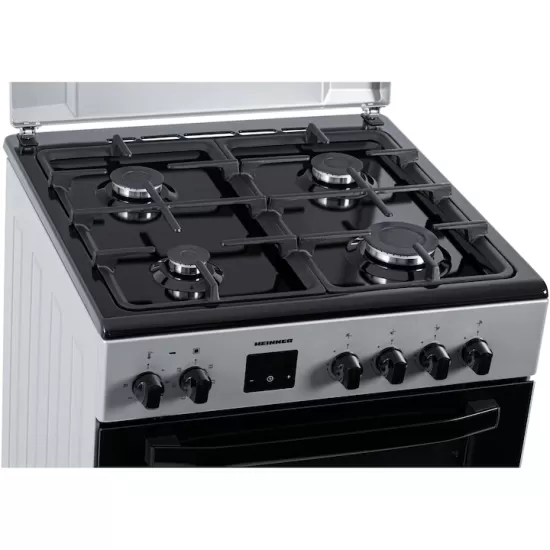 Aragar mixt Heinner HFSC-S66FDC-BIX, digital, 4 arzatoare, cuptor electric, aprindere electrica plita, timer, grill, ventilatie, 60x60, inox