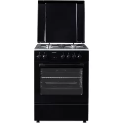 Aragaz mixt Heinner HFSC-S66FDCC-IBK, digital, 4 arzatoare, cuptor electric, autocuratare catalitica, timer, grill, ventilatie, aprindere electrica plita, sertar inferior vase, 60x60 cm, negru