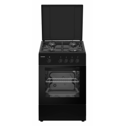Aragaz Heinner HFSC-SME50BK, Gaz, 4 arzatoare, Dispozitiv siguranta plita si cuptor, 50 cm, Negru