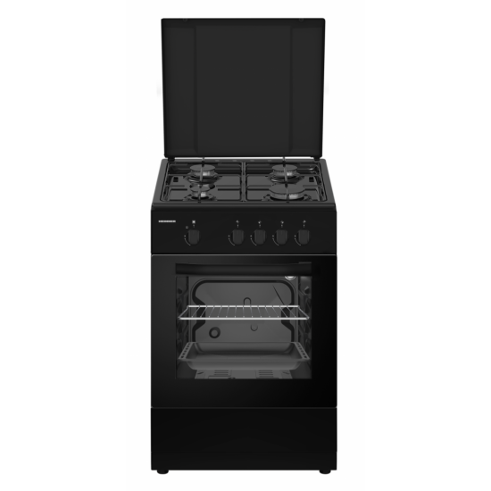 Aragaz Heinner HFSC-SME50BK, Gaz, 4 arzatoare, Dispozitiv siguranta plita si cuptor, 50 cm, Negru