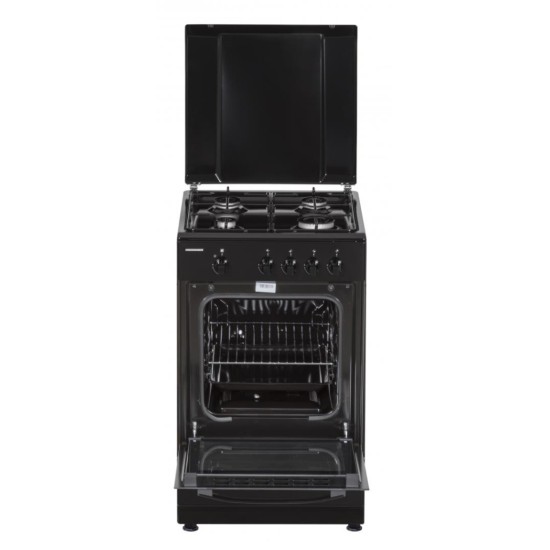 Aragaz Heinner HFSC-SME50BK, Gaz, 4 arzatoare, Dispozitiv siguranta plita si cuptor, 50 cm, Negru