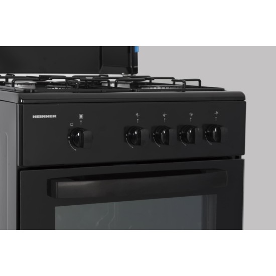 Aragaz Heinner HFSC-SME50BK, Gaz, 4 arzatoare, Dispozitiv siguranta plita si cuptor, 50 cm, Negru