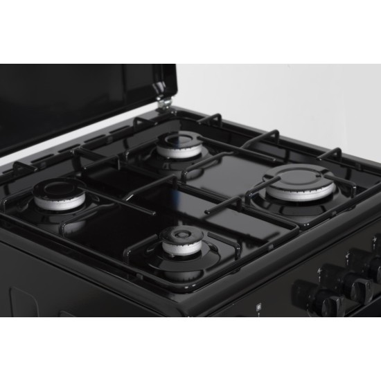 Aragaz Heinner HFSC-SME50BK, Gaz, 4 arzatoare, Dispozitiv siguranta plita si cuptor, 50 cm, Negru