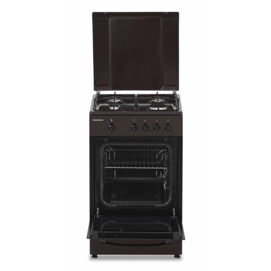 Aragaz Heinner HFSC-SME50BRW, Gaz, 4 arzatoare, Dispozitiv siguranta plita si cuptor, 50 cm, Maro