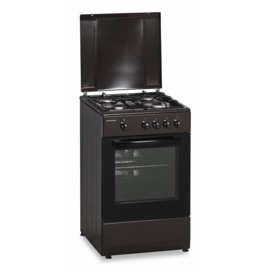 Aragaz Heinner HFSC-SME50BRW, Gaz, 4 arzatoare, Dispozitiv siguranta plita si cuptor, 50 cm, Maro