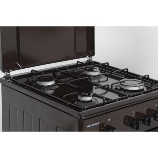Aragaz Heinner HFSC-SME50BRW, Gaz, 4 arzatoare, Dispozitiv siguranta plita si cuptor, 50 cm, Maro