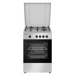 Aragaz Heinner HFSC-SME50SL, Gaz, 4 arzatoare, Dispozitiv siguranta plita si cuptor, 50 cm, Argintiu