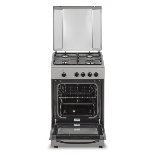 Aragaz Heinner HFSC-SME50SL, Gaz, 4 arzatoare, Dispozitiv siguranta plita si cuptor, 50 cm, Argintiu