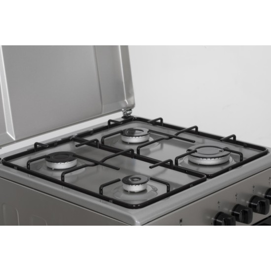 Aragaz Heinner HFSC-SME50SL, Gaz, 4 arzatoare, Dispozitiv siguranta plita si cuptor, 50 cm, Argintiu